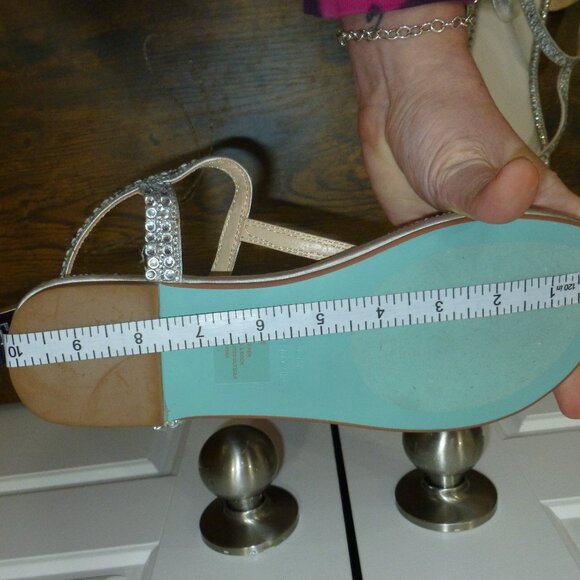 NWOT Betsey Johnson Silver Sequin Thong Sandals w/Ankle Straps - Picture 3 of 14